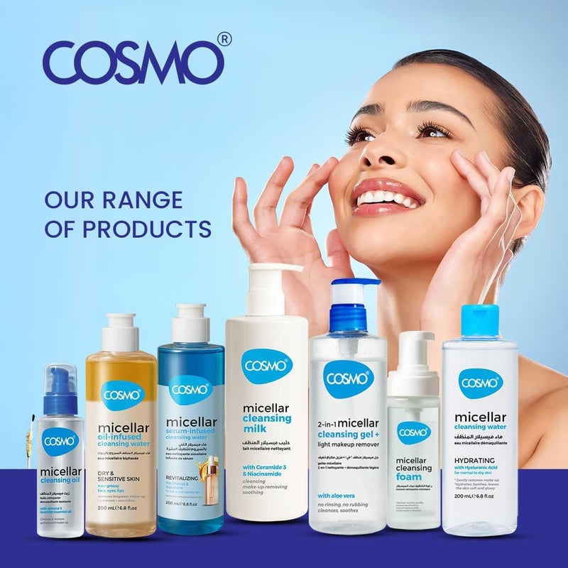 Cosmo Face Care Micellar Serum Infused Cleansing Water 200ml with Brightening Vitamin C & E - Image 3
