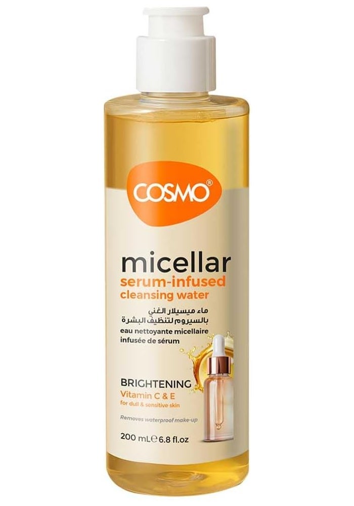 Cosmo Face Care Micellar Serum Infused Cleansing Water 200ml with Brightening Vitamin C & E - Image 1