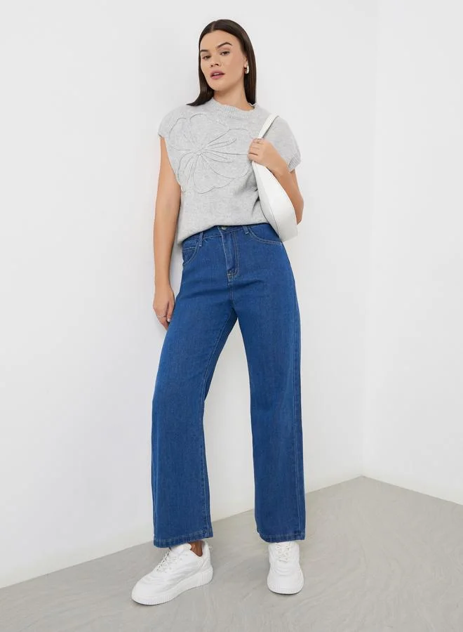 Blue High Rise Wide Leg Jeans