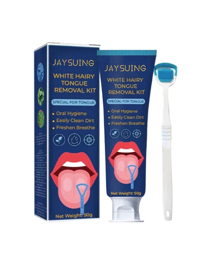 Jaysuing White Hairy Tongue Removal Kit, Tongue Cleaning Gel Set, Tongue Cleaner Gel With Tongue Brush, Tongue Scraper Scrubber For Adults With Cleaning Gel - Image 2