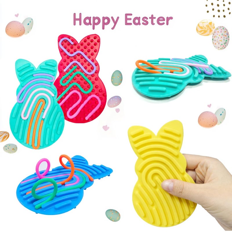 Cherislpy 4 Pcs Easter Bunny Sensory Activity Board Toys Double-Side Silicone Fidget Toy for Kids Boys Girls Calming for Anxiety Easter Basket Stuffers Eggs Fillers Party Favors Gifts - Image 3