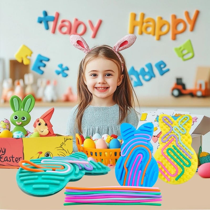 Cherislpy 4 Pcs Easter Bunny Sensory Activity Board Toys Double-Side Silicone Fidget Toy for Kids Boys Girls Calming for Anxiety Easter Basket Stuffers Eggs Fillers Party Favors Gifts - Image 5