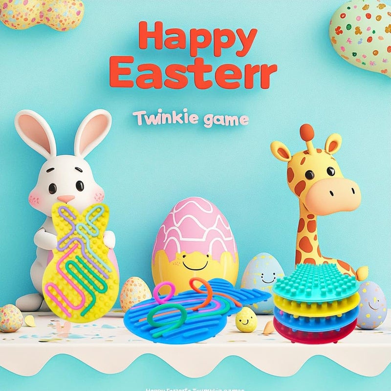 Cherislpy 4 Pcs Easter Bunny Sensory Activity Board Toys Double-Side Silicone Fidget Toy for Kids Boys Girls Calming for Anxiety Easter Basket Stuffers Eggs Fillers Party Favors Gifts - Image 4