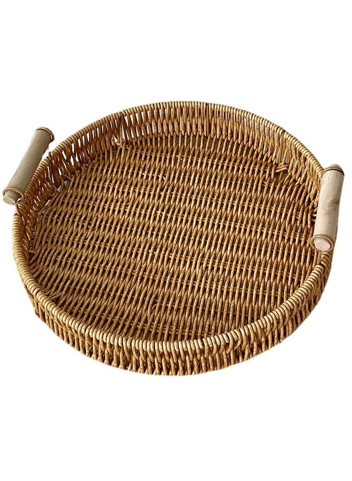 Household Rattan Fruit Tray Hand-Woven Bread Basket Storage Basket 24.5*4  - Image 1