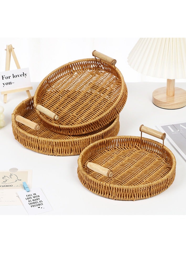 Household Rattan Fruit Tray Hand-Woven Bread Basket Storage Basket 24.5*4  - Image 2