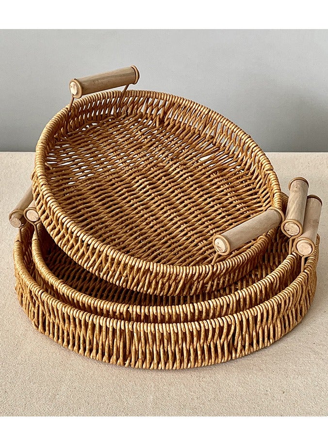 Household Rattan Fruit Tray Hand-Woven Bread Basket Storage Basket 24.5*4  - Image 3