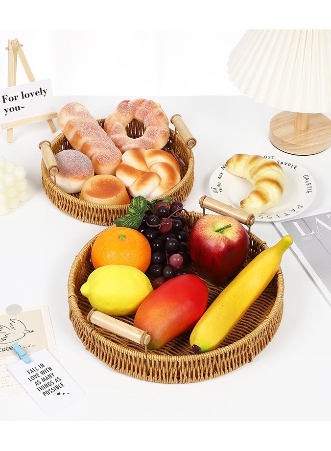 Household Rattan Fruit Tray Hand-Woven Bread Basket Storage Basket 24.5*4  - Image 4