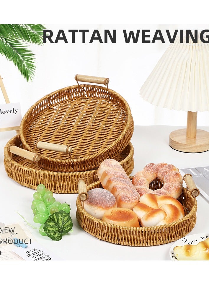 Household Rattan Fruit Tray Hand-Woven Bread Basket Storage Basket 24.5*4  - Image 5