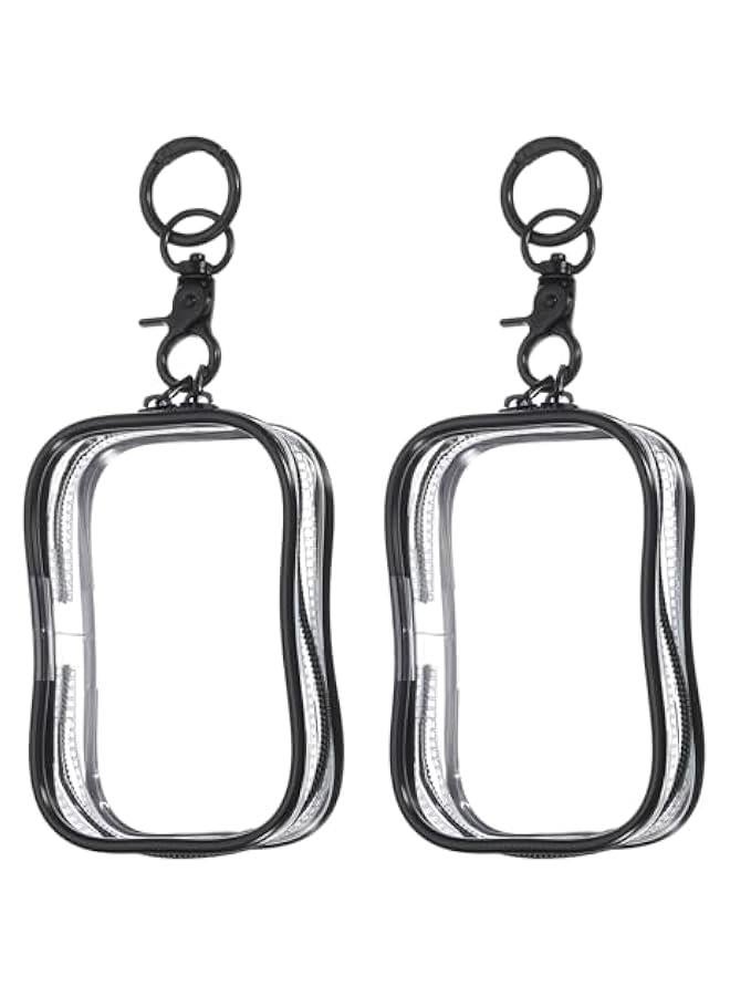 Arabest 2Pcs Clear Figure Display Bag with Chain, 3.74 Clear Dolls Display Bag PVC Portable Small Mini Dolls Pouch Carrying Case Storage Bag Keychain Charm(Square Black)  - Image 1