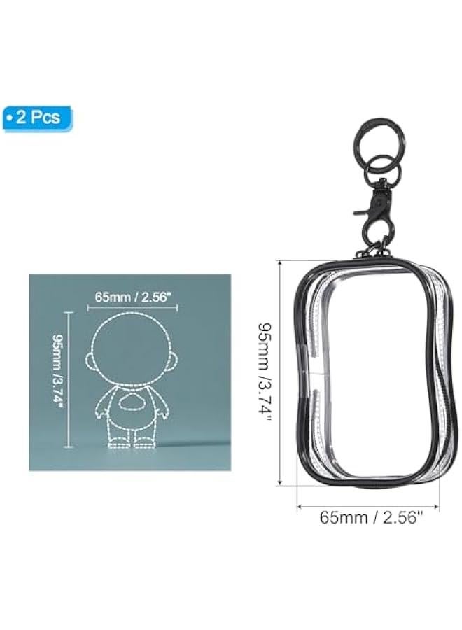 Arabest 2Pcs Clear Figure Display Bag with Chain, 3.74 Clear Dolls Display Bag PVC Portable Small Mini Dolls Pouch Carrying Case Storage Bag Keychain Charm(Square Black)  - Image 2