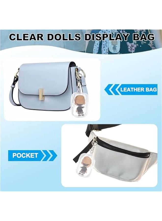 Arabest 2Pcs Clear Figure Display Bag with Chain, 3.74 Clear Dolls Display Bag PVC Portable Small Mini Dolls Pouch Carrying Case Storage Bag Keychain Charm(Square Black)  - Image 5