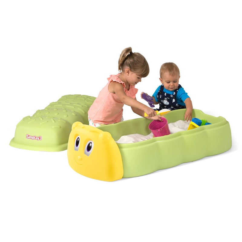SIMPLAY3 Kids Plastic Sandbox with Lid for Outdoor Play and Indoor Sensory Play Caterpillar Sandbox Green - Image 2