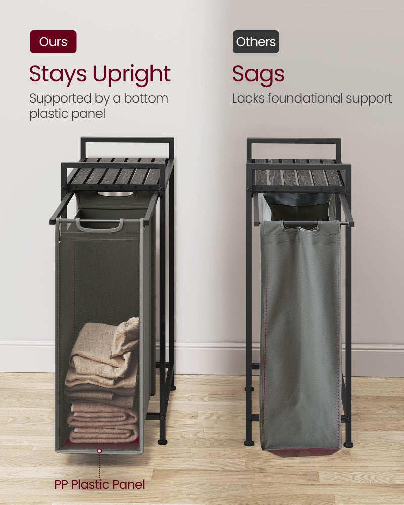 VASAGLE Laundry Hamper, Laundry Basket, Laundry Sorter with a Pull-Out and Removable Bag, Shelf, Metal Frame, 12.4 Gallons (47 L), 16.5 x 11 x 29.5 Inches, Slate Gray and Charcoal Gray UBLH001G01 - Image 4