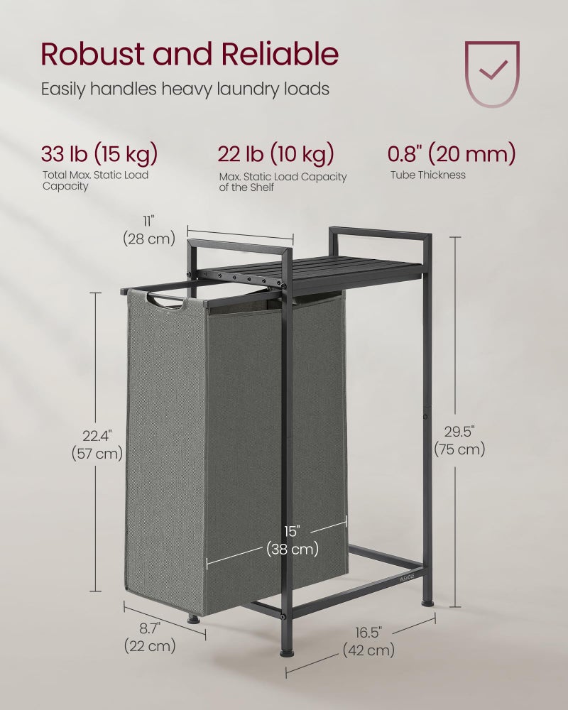 VASAGLE Laundry Hamper, Laundry Basket, Laundry Sorter with a Pull-Out and Removable Bag, Shelf, Metal Frame, 12.4 Gallons (47 L), 16.5 x 11 x 29.5 Inches, Slate Gray and Charcoal Gray UBLH001G01 - Image 5