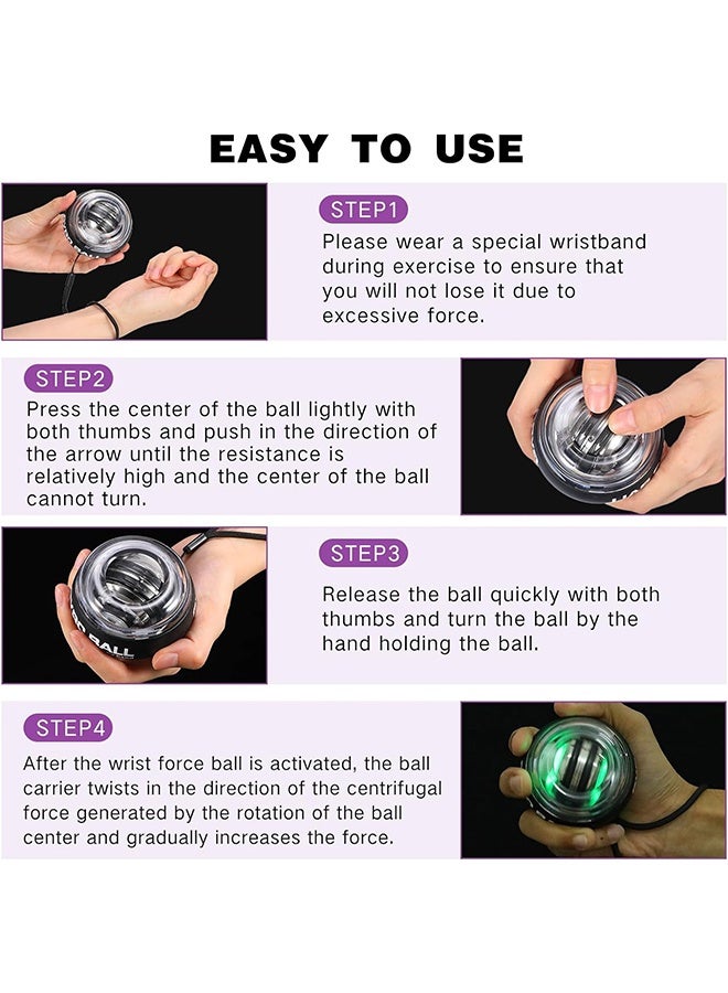 UNUNS Wrist Power Gyroscopic Ball,Upgraded Auto-Start Power Wrist Ball,Spinner Gyro Hand Grip Strengthener For Strengthen Arms Fingers Muscles,Forearm Exerciser With LED Lights,Bag And Wrist Strap - Image 4