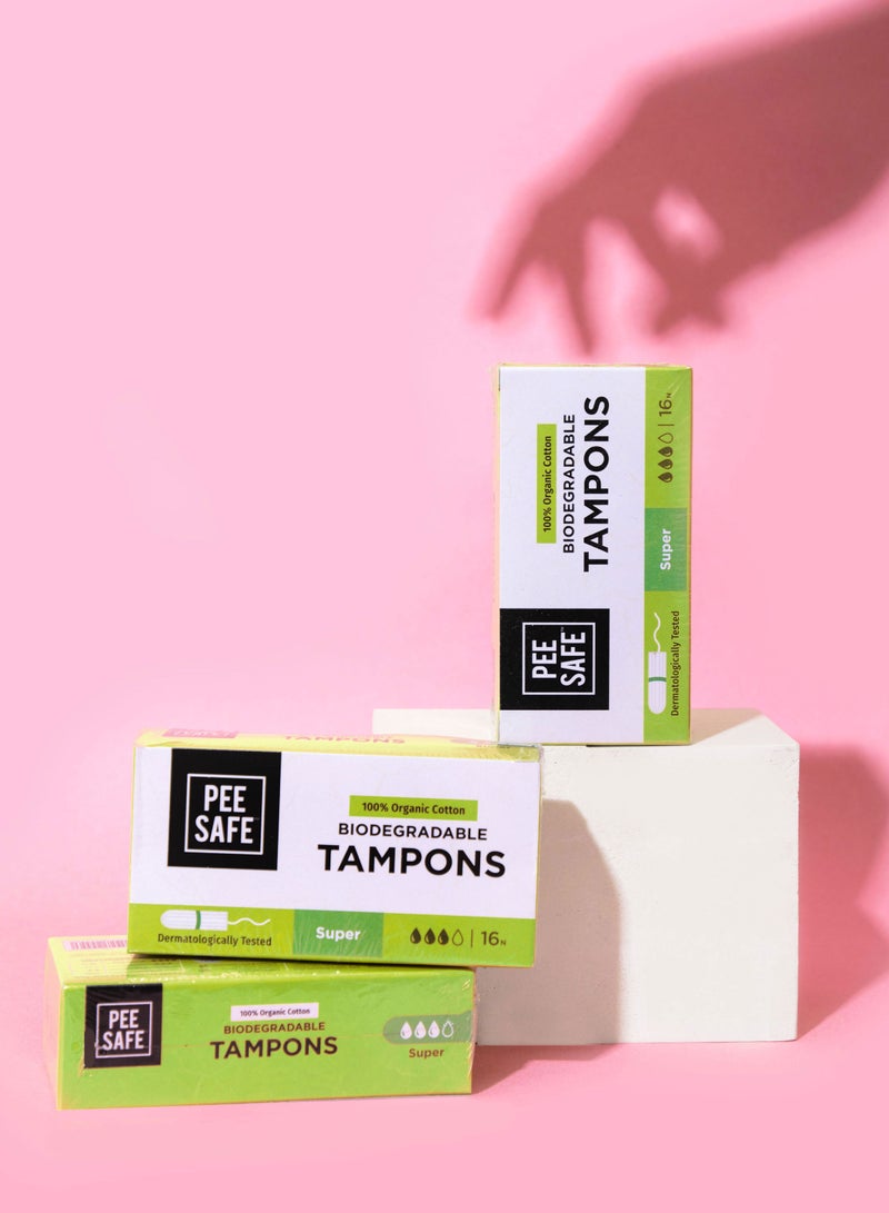 بيساف بي سيف سدادات قطنية عضوية %100, مريحة ولا تترك بقع، قابلة للتحلل، تم اختباره من قبل أطباء الجلد، للحيض المتوسط الى الغزير، حجم سوبر، 16 سدادة - Image 4