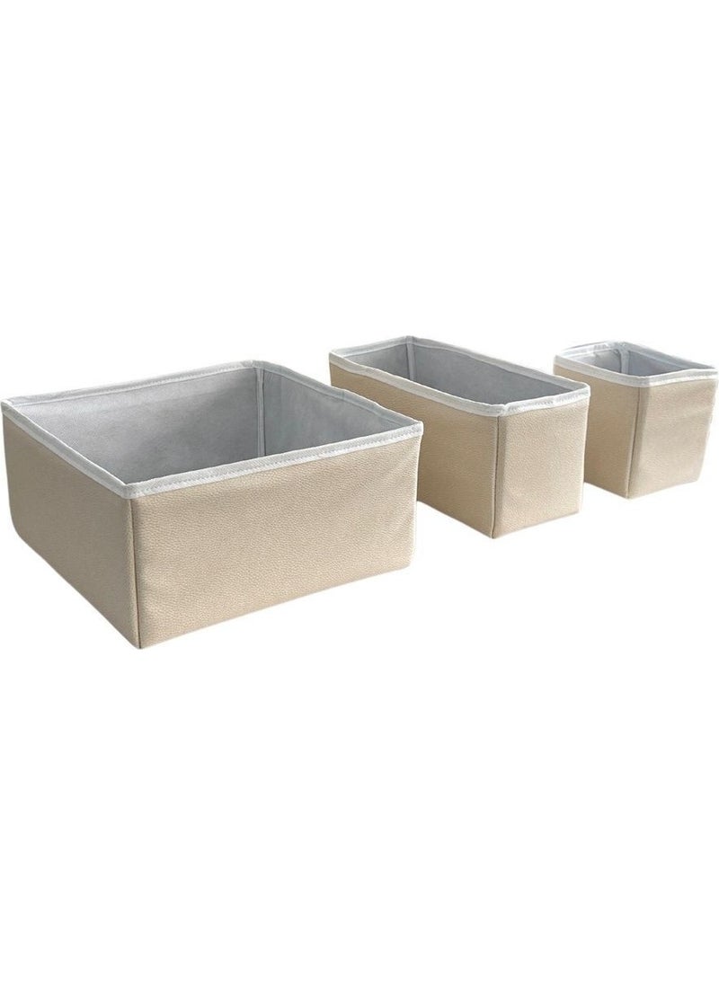 Nelson - 3-Piece Drawer Laundry Organizer Children's Room Folding Storage Box Organizer Set-Beige Leather - Image 1