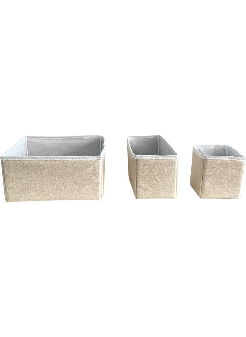 Nelson - 3-Piece Drawer Laundry Organizer Children's Room Folding Storage Box Organizer Set-Beige Leather - Image 1