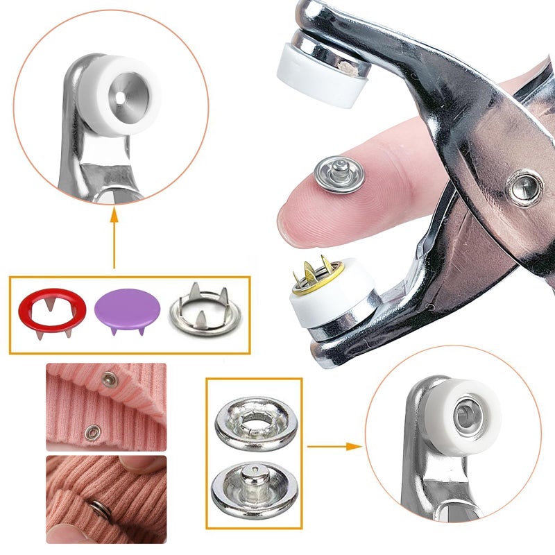 GTAAOY 800PCS Metal Snaps Buttons with Fastener Pliers Press Tool Kit Perfect for DIY Crafts Clothes Hats and Sewing, Snap Button Fasteners Kit for Clothing Sewing(200 Sets,9.5mm) - Image 4
