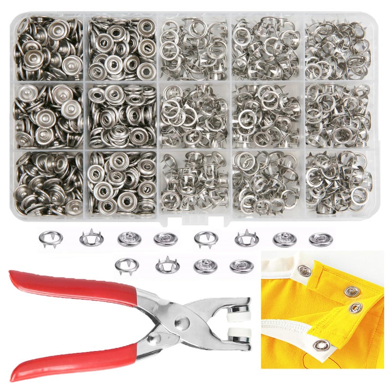 GTAAOY 800PCS Metal Snaps Buttons with Fastener Pliers Press Tool Kit Perfect for DIY Crafts Clothes Hats and Sewing, Snap Button Fasteners Kit for Clothing Sewing(200 Sets,9.5mm) - Image 1