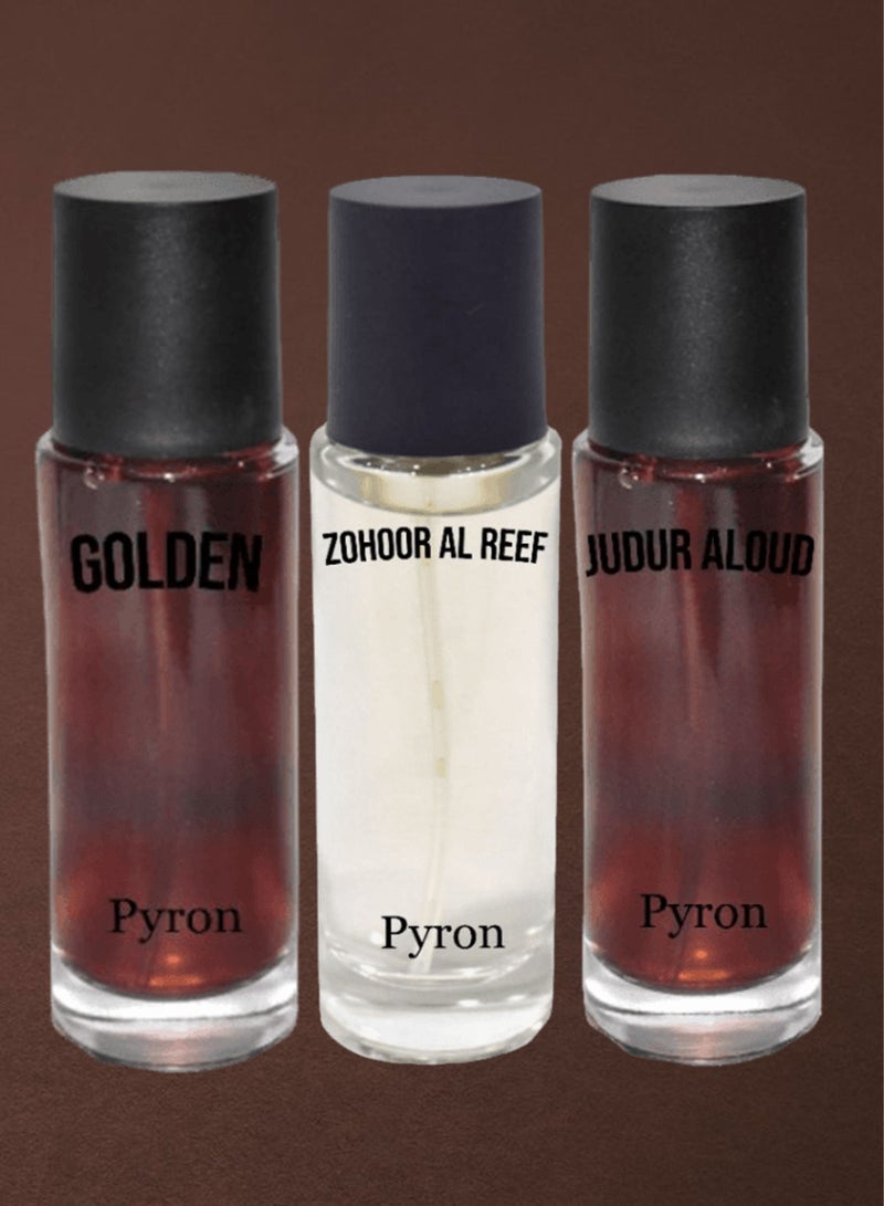 بيرون مجموعة العطور تحتوي على عطر جولدن  عطر زهور الريف و عطر جذور العود 30 مل EDP - Image 1