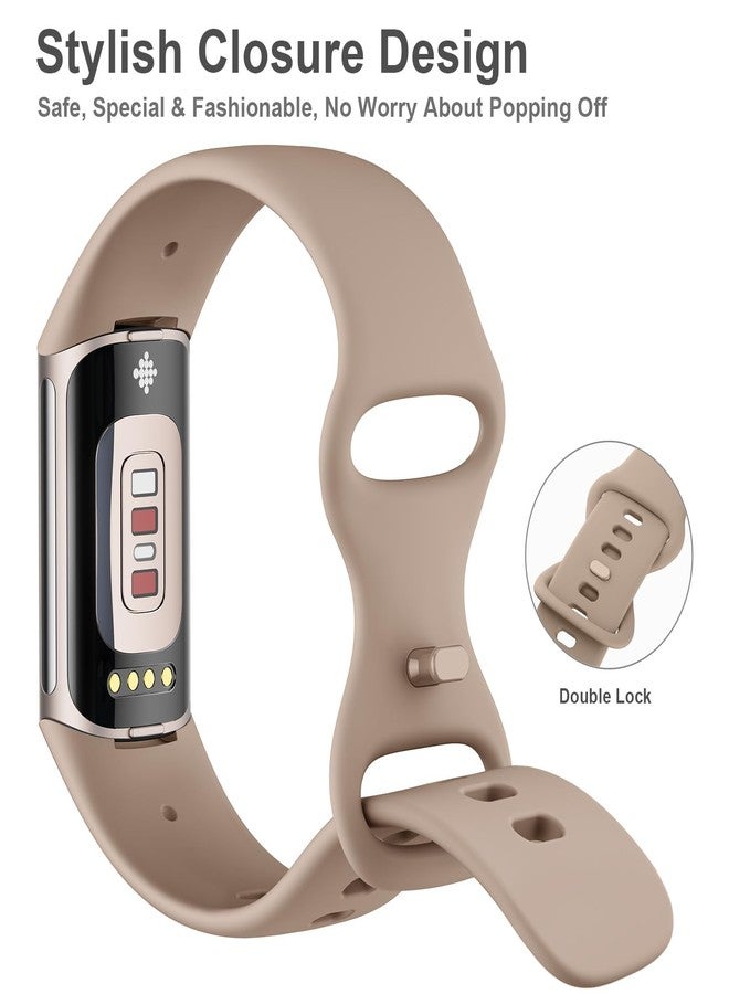 مجموعة من 3 أساور لساعات Fitbit Charge 6 / Charge 5، مناسبة للرجال والنساء، مصنوعة من السيليكون الناعم المقاوم للماء، قابلة للتعديل، بديلة لأحزمة المعصم الرياضية لساعات Fitbit Charge 5 / Charge 6 لتتبع اللياقة البدنية (أسود + بنفسجي دخاني + شاي حليبي، صغير) - Image 2