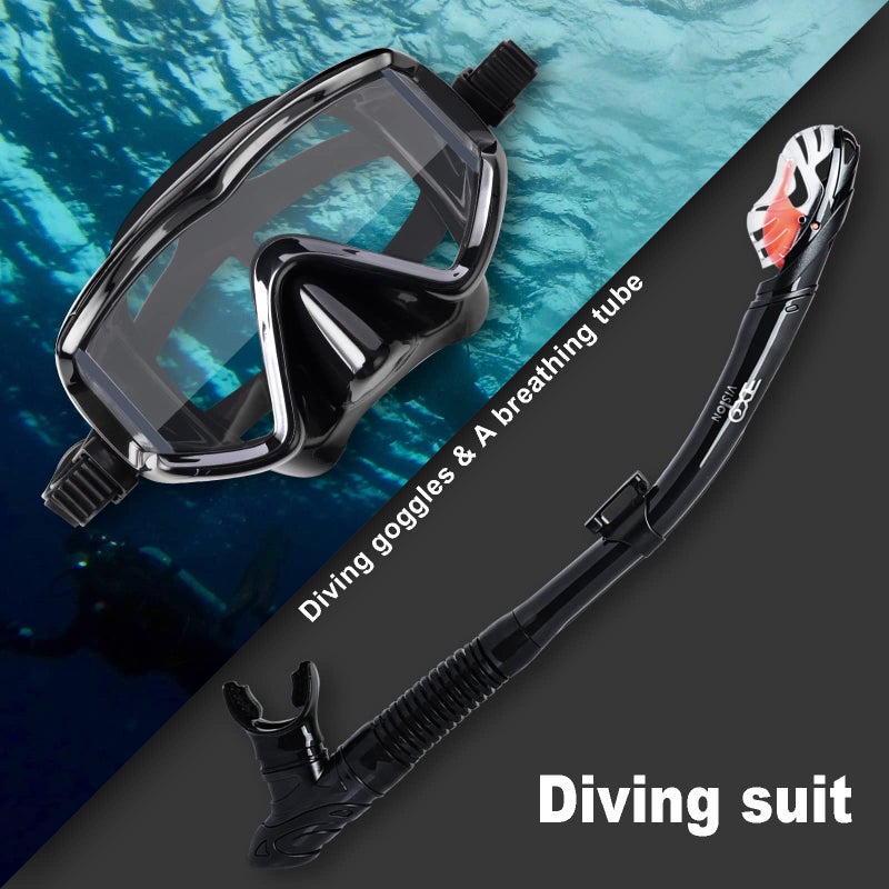 EXP VISION Snorkel Set Pano 3 Window Adult Snorkeling Gear, Professional Anti-Fog Snorkel Diving Mask, Anti-Leak Swim Goggles and Dry Top Snorkel for Scuba Diving, Snorkeling, Swimming (Black) - Image 4