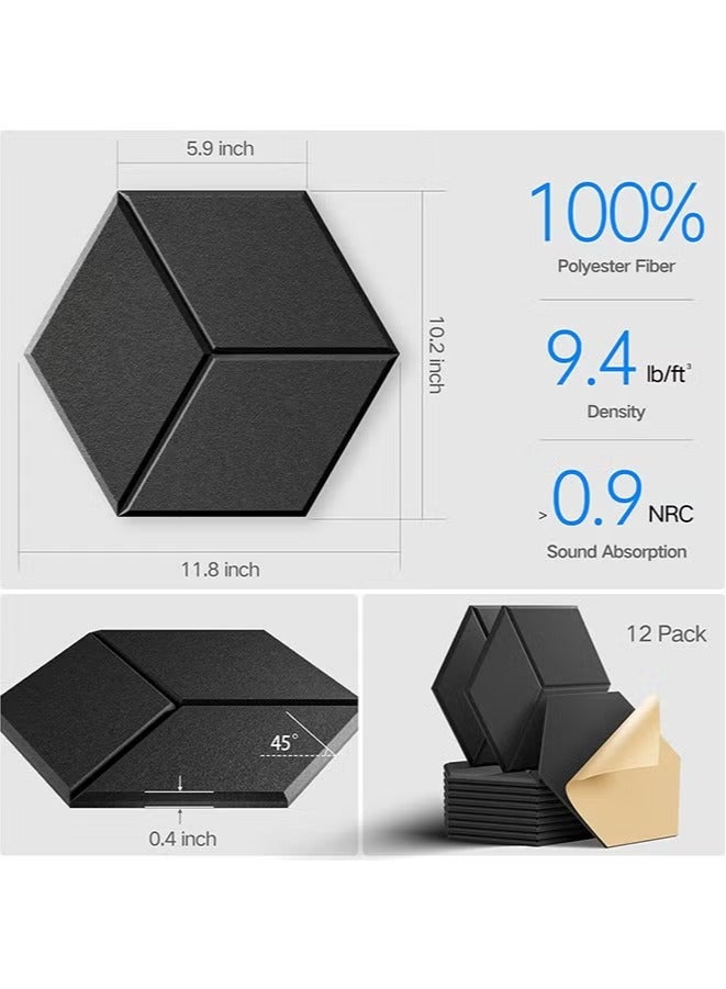 Naxifly 12 Pack Soundproof Foam Wall Panels, 30X15X13cm, Sound Absorbing Panels Self-Adhesive, Sound Insulation Wall Panels High Density, Sound Absorbing Panels for Home Studio Office Wall Decoration and Acoustic Treatment Black - Image 3
