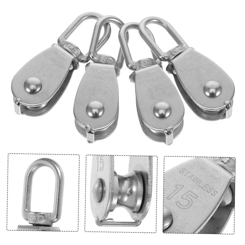 4 Pcs Stainless Steel Roller Wheel Pulley Block With Swivel Hook For Lifting Crane Gym - Image 5