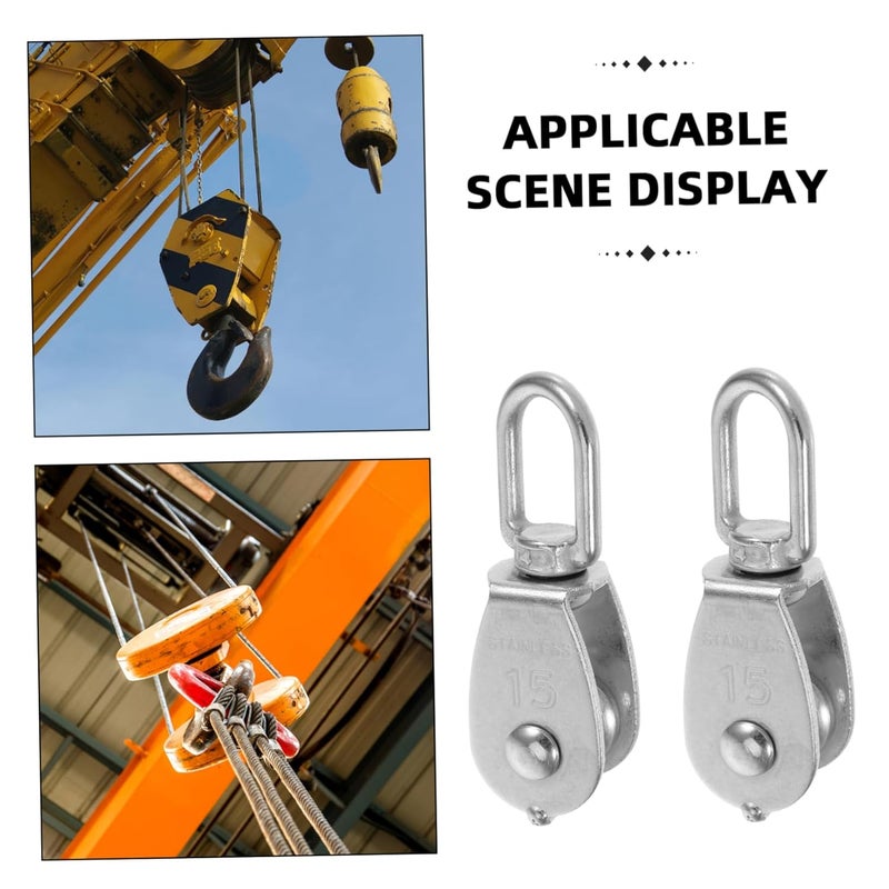 4 Pcs Stainless Steel Roller Wheel Pulley Block With Swivel Hook For Lifting Crane Gym - Image 4