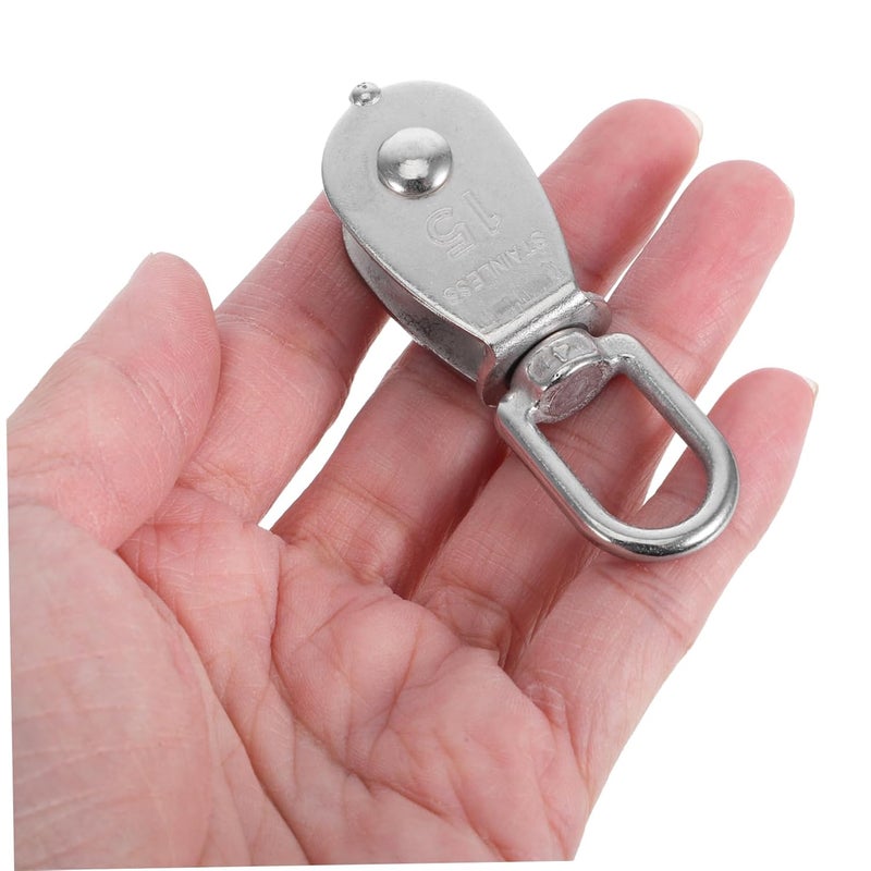 4 Pcs Stainless Steel Roller Wheel Pulley Block With Swivel Hook For Lifting Crane Gym - Image 3