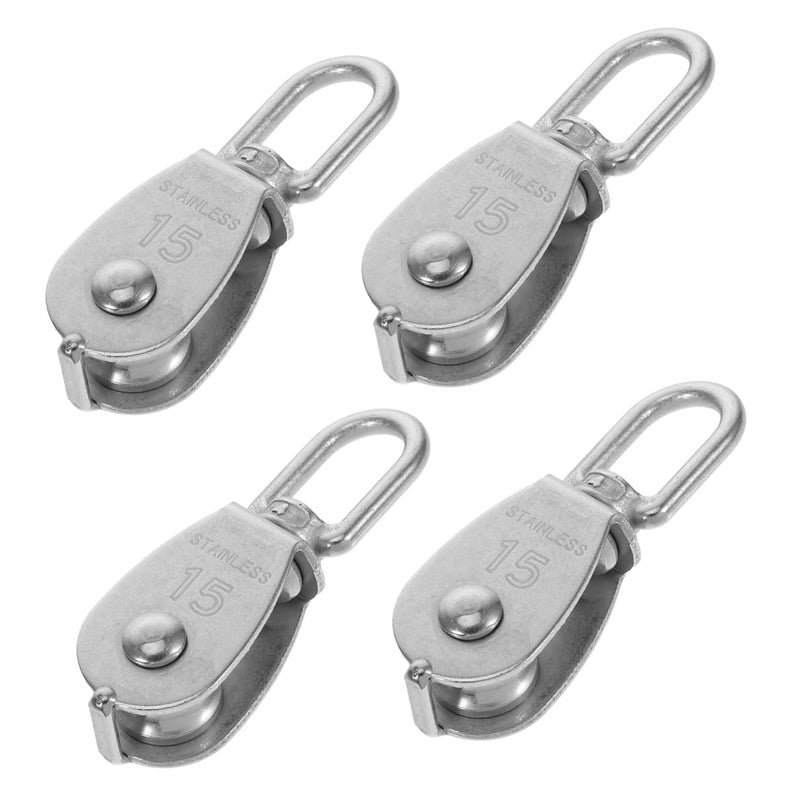 4 Pcs Stainless Steel Roller Wheel Pulley Block With Swivel Hook For Lifting Crane Gym - Image 1