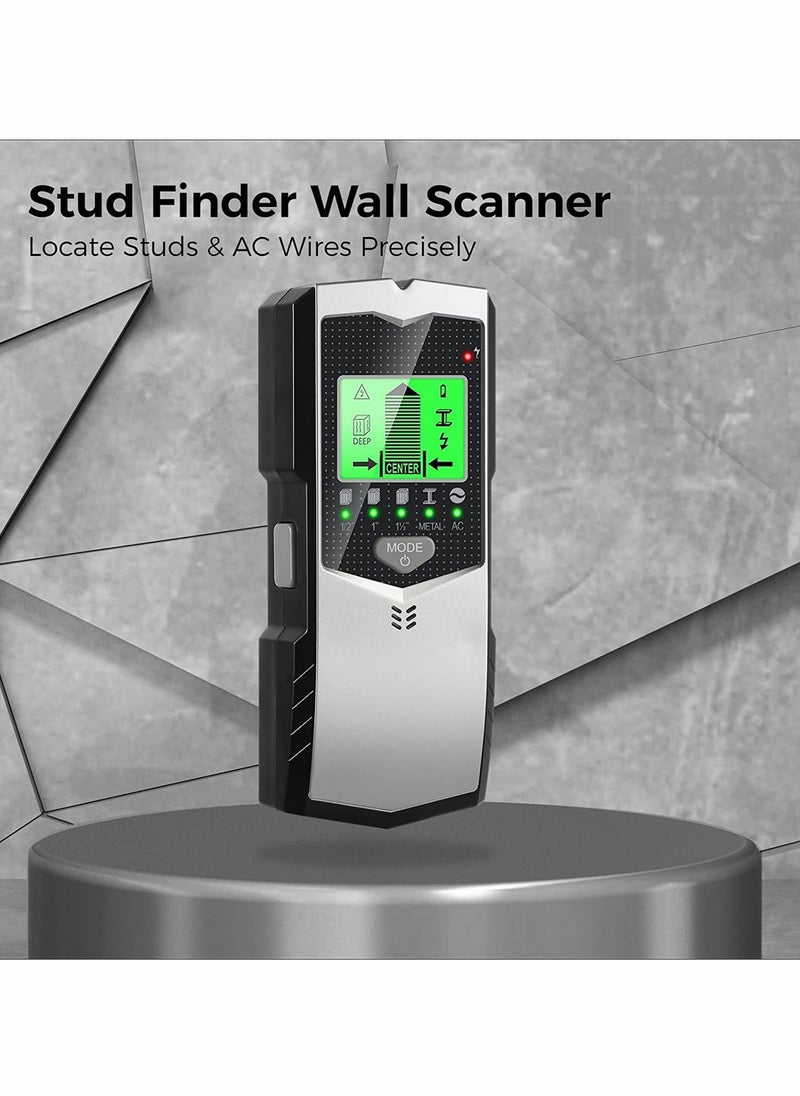 Excefore - Stud Finder, Wall Scanner, 5 in 1 Electronic Stud Sensor, Wall Detector Center Finding with LCD Backlit Display and Audio Alarm for Wood Beam, Metal Pipes, AC Wire Detection - Image 1