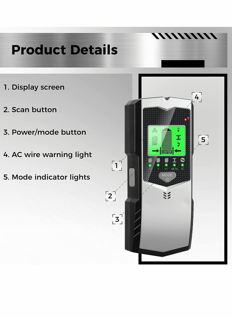Excefore - Stud Finder, Wall Scanner, 5 in 1 Electronic Stud Sensor, Wall Detector Center Finding with LCD Backlit Display and Audio Alarm for Wood Beam, Metal Pipes, AC Wire Detection - Image 1