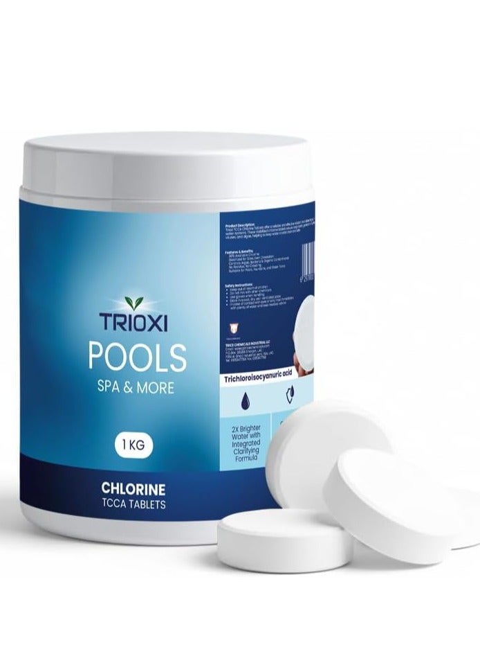TRIOXI TCCA 90% Chlorine Tablets 1KG – Water Disinfection and Algae Control for Swimming Pools and Water Treatment - Image 1