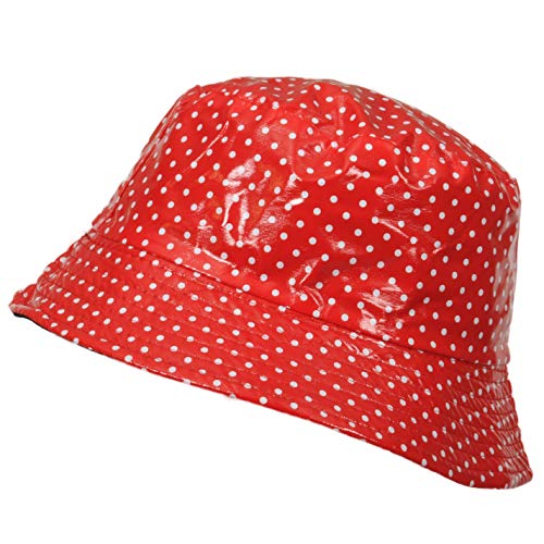 Toutacoo, Waterproof Vinyl Bucket Rain Hat Polka Dot - Red - Image 1