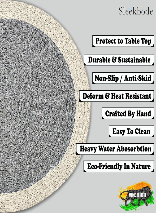 SLEEKBODE Cotton Braided Placemat for Dining Table | Cotton Table Placemat Set | Side Table Mats | Center Table Mat | Round Shape Placemat (Grey & Off-White, 13 X 13 Inch (33 CM) (Pack of 2)) - Image 4