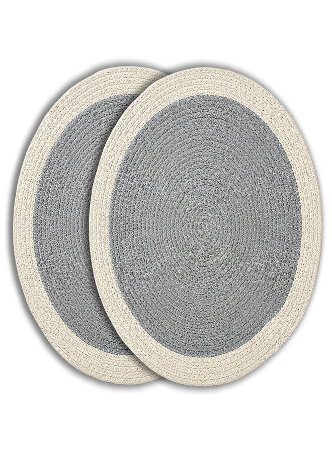 SLEEKBODE Cotton Braided Placemat for Dining Table | Cotton Table Placemat Set | Side Table Mats | Center Table Mat | Round Shape Placemat (Grey & Off-White, 13 X 13 Inch (33 CM) (Pack of 2)) - Image 1