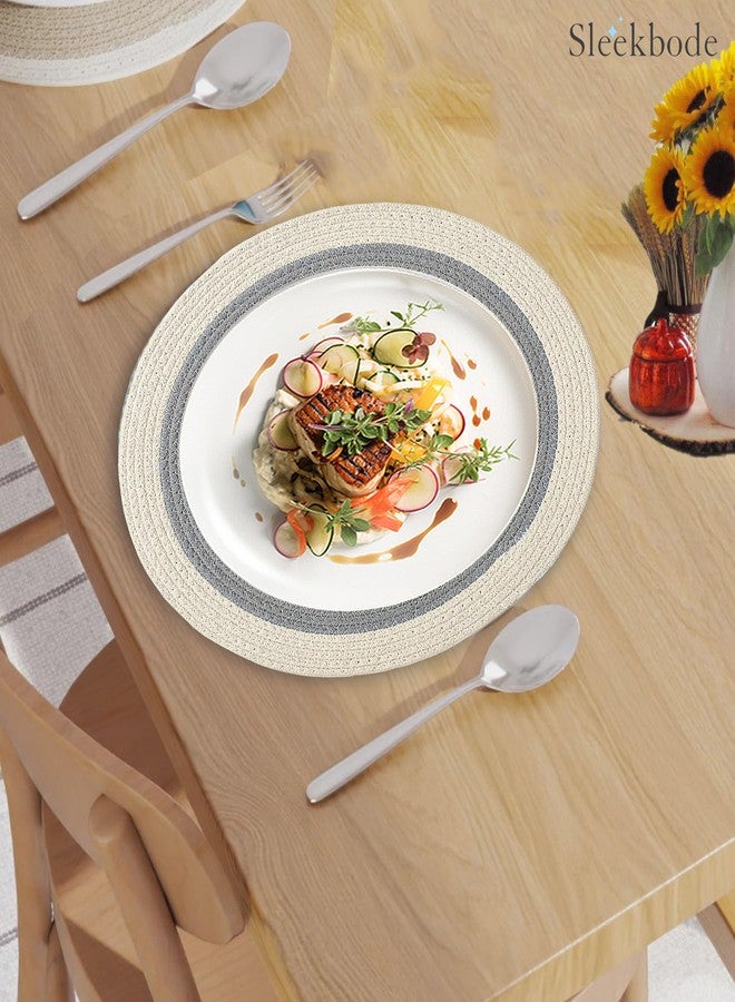SLEEKBODE Cotton Braided Placemat for Dining Table | Cotton Table Placemat Set | Side Table Mats | Center Table Mat | Round Shape Placemat (Grey & Off-White, 13 X 13 Inch (33 CM) (Pack of 2)) - Image 5