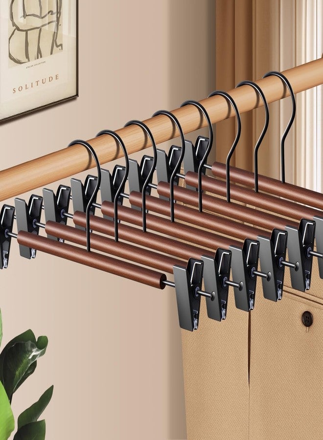 HWAJAN Wooden Pants Hangers with Clips 20 Pack Adjustable Wood Skirt Hangers for Women&Men Space Saving Closet Non Slip Clothes Hanger for Jeans,Trousers,Short,12Inch Brown - Image 2