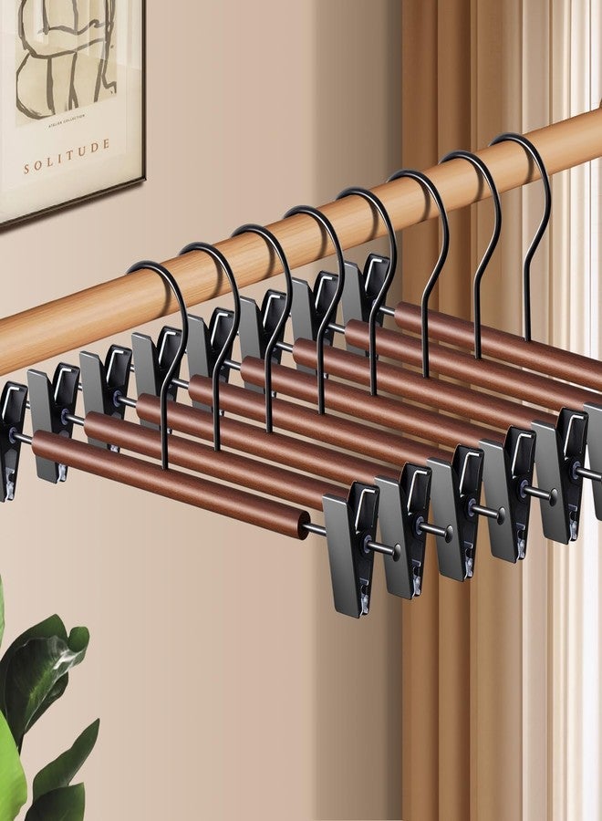 HWAJAN Wooden Pants Hangers with Clips 20 Pack Adjustable Wood Skirt Hangers for Women&Men Space Saving Closet Non Slip Clothes Hanger for Jeans,Trousers,Short,12Inch Brown - Image 1