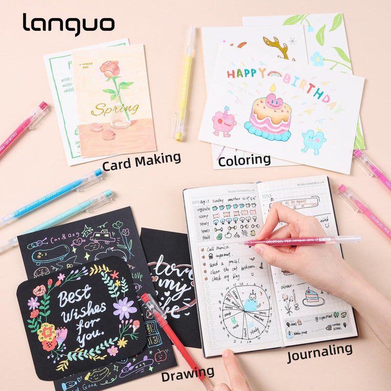 Languo أقلام جل لانغو لكتب تلوين البالغين، مجموعة 72 لون من أقلام الجل الملونة، أقلام جل مثالية للرسم والتخطيط وتدوين الملاحظات، مستلزمات فنية وحرف يدوية - Image 4