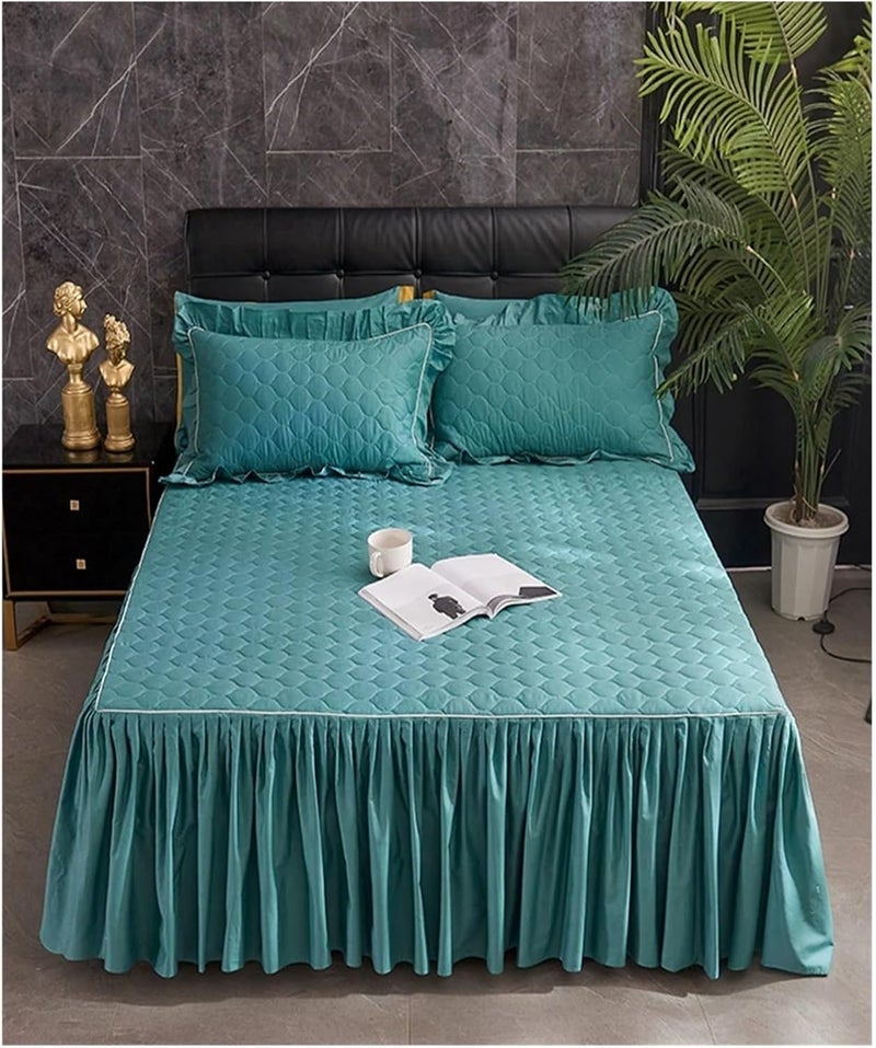 Double Bedspread Cotton Bed Skirts Linen Set Skirt Mattress Cover King Queen Size(Color-03,1.5mx2.0mx0.45m 3pcs) - Image 1