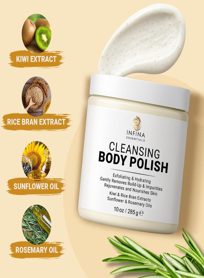 INFINA ESSENTIALS Exfoliating Body Scrub Polish 10 oz - Moisturizing & Hydrating Body Exfoliator with Kiwi & Rice Bran Extract – Gentle Cleansing Polish Scrub for Smooth & Nourished Skin by INFINA ESSENTIALS - Image 3