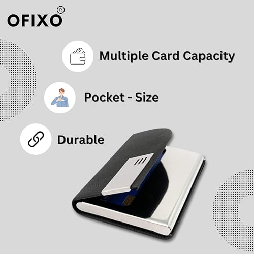 OFIXO Stainless Steel Business Card Case Leather Men Luxury Brand ID Credit Card Visiting Cards Holder Wallet(Silver) - Image 3