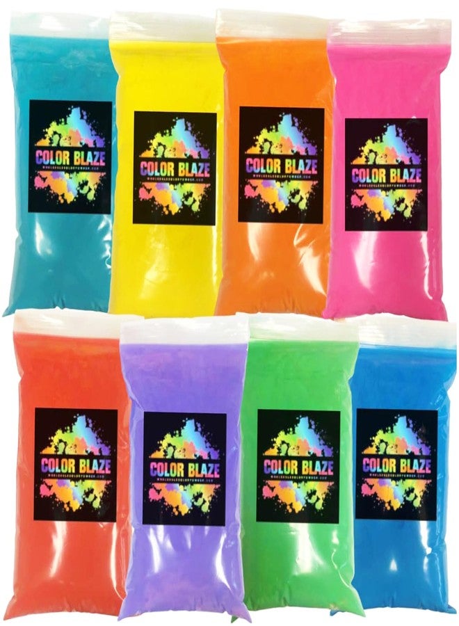 Color Blaze مسحوق ألوان هولي من كولور بليز - رطل واحد من كل لون - وردي، أحمر، برتقالي، أصفر، أخضر، أزرق مخضر، أزرق، بنفسجي - مناسب للسباقات المرحة، ورمي الأكياس، ورسم الرانجولي، وحروب الألوان، والحفلات والمهرجانات - عبوة إجمالية 8 أرطال - Image 1