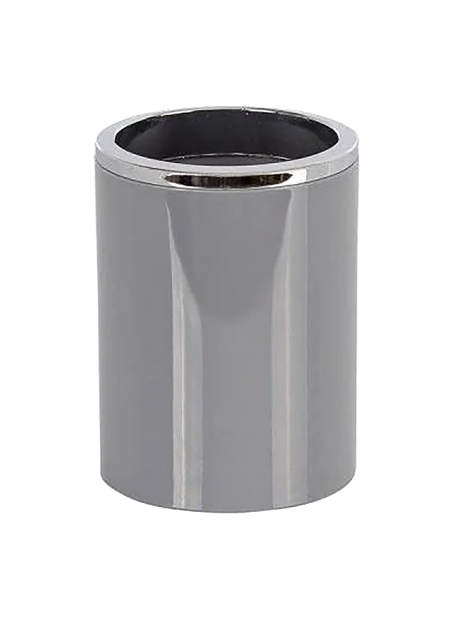 Primanova Lenox Glossy Finish Round Toothbrush Holder Grey 10.5 x 8 x 8 cm