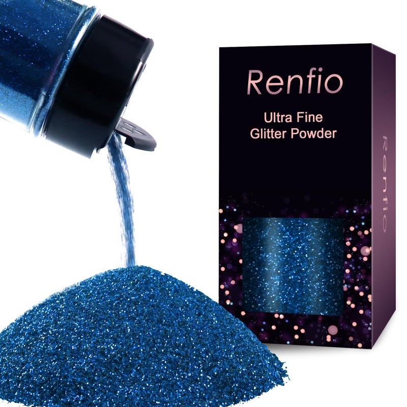 Renfio Ultra Fine Glitter Powder Metallic Resin Glitter 211 Oz 60g PET Flakes Crafts Sequins 1128 Blue Glitter Epoxy Chips Flakes for Tumblers Slime Decoration Sapphire Blue