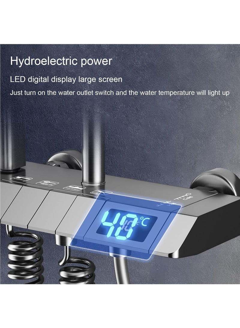 Wall-Mounted Shower System Smart Digital Display Rainfall with Piano Keys Button Diverter,Shower Combo Set Height Adjustable，B-82