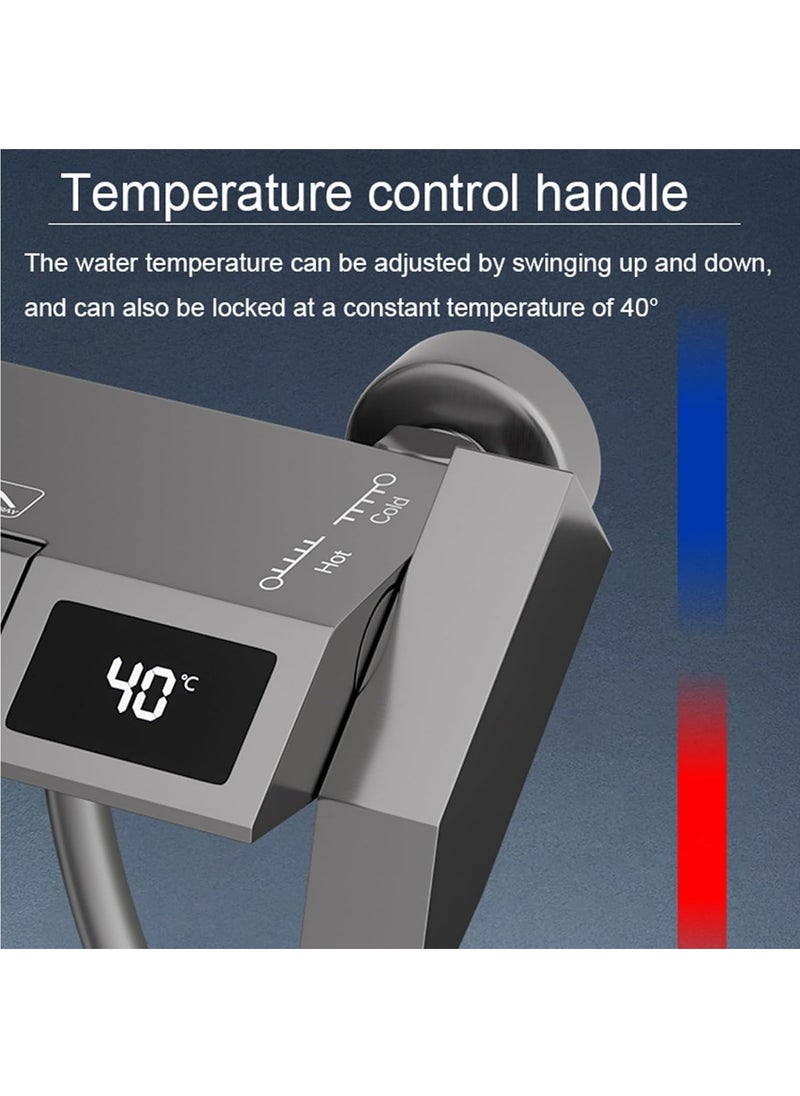 Wall-Mounted Shower System Smart Digital Display Rainfall with Piano Keys Button Diverter,Shower Combo Set Height Adjustable，B-82
